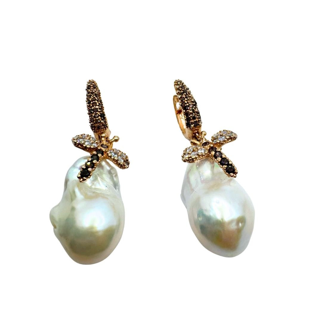 Pendientes Fiorini de Plata con Perla y Circonitas