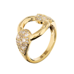 Anillo de banda etrusca con malla martillada y pavé de circonitas cúbicas