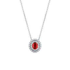 Collana Mirco Visconti in Oro Bianco con Rubino Taglio Ovale e Doppio Contorno di Diamanti AB778/R