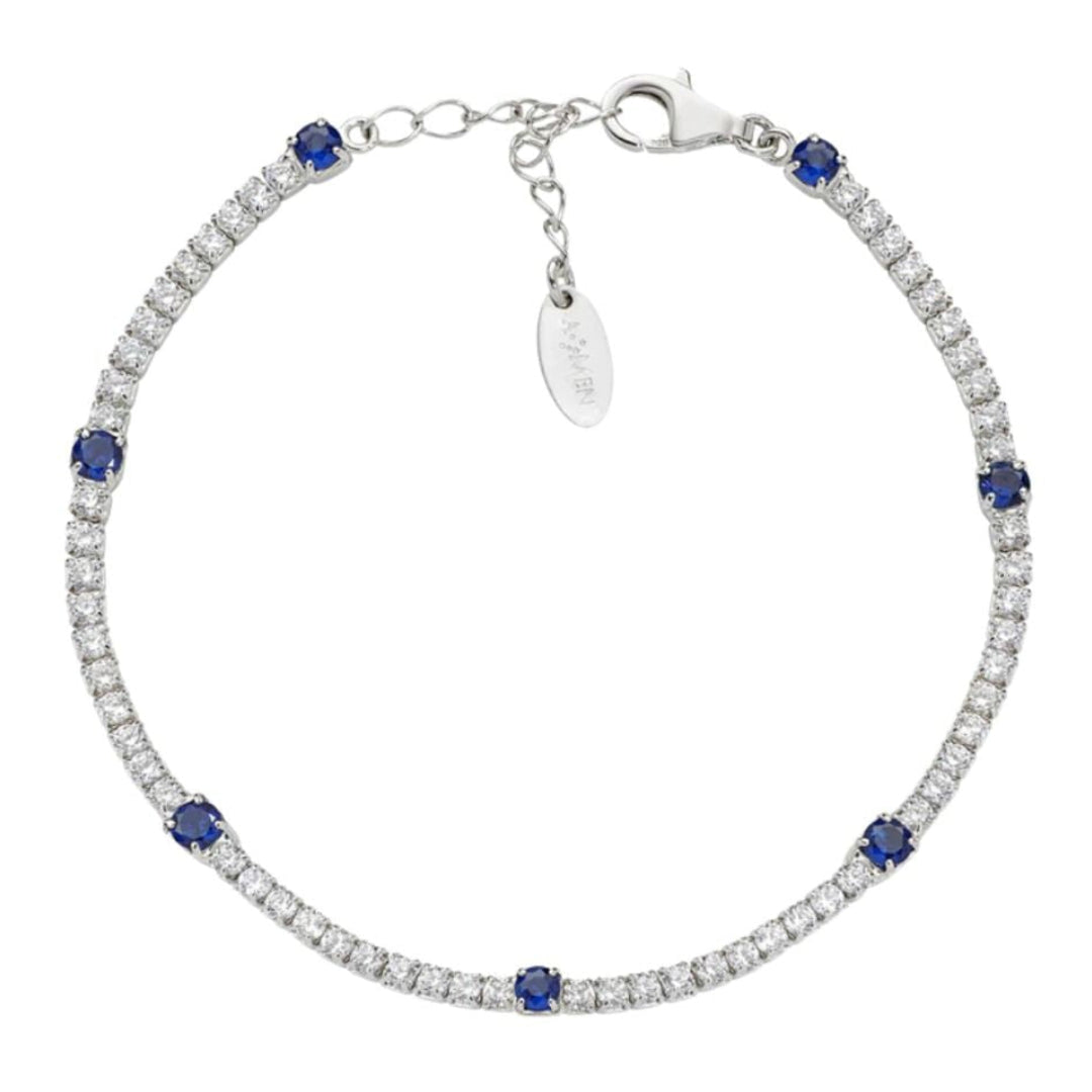 Amen Tennis Bracelet with White and Blue Zirconia