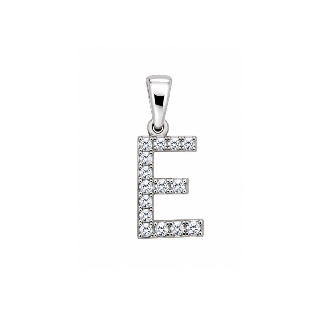 Ciondolo Pendente Iniziale in Oro Bianco 18 KT e Zirconi PND012