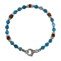 Albert M. Bracelet with Mermaid Texture Washers in Silver, Apatite, and Tiger's Eye