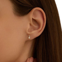 Stroili Bon Ton Yellow Gold 9 KT Stud Earrings, Freshwater Pearl And Cubic Zirconia 1400978