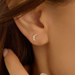 Stroili Stud Earrings Lunula Bon Ton 9 KT Yellow Gold Cubic Zirconia 1435997