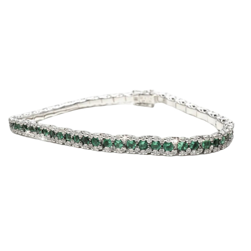 Pulsera de tenis Davite&amp;Delucchi de oro blanco con esmeraldas y diamantes