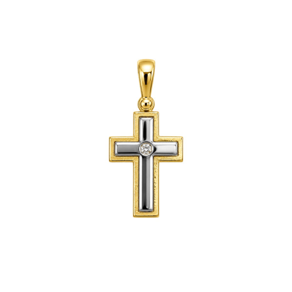 Ciondolo Handmade Croce In Oro Giallo e bianco 18 KT con Diamante CND09