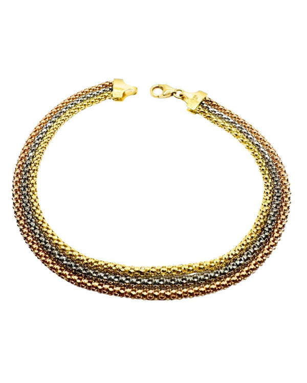 Bracciale 3 Ori in Oro 18 KT con Unica Chiusura in Diverse Grandezze