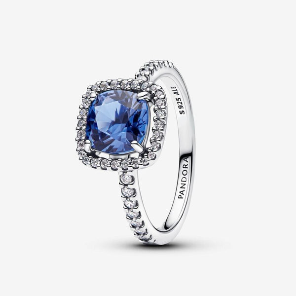 Anello Pandora Punto Luce Quadrato Blu Con Zirconi Laterali Bianchi 193550C01