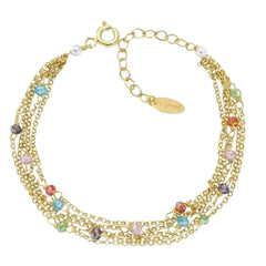 Pulsera de oro multihebra con perlas y cristales Amen