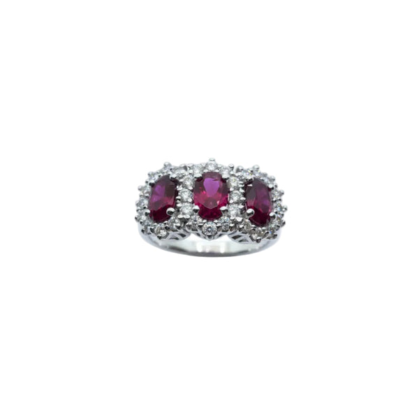 Anello in Oro Bianco 18 KT gr. 3,8 con Zirconi Bianchi e Rossi AN064