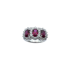 Anillo de oro blanco de 18 kt, 3,8 g, con circonitas blancas y rojas