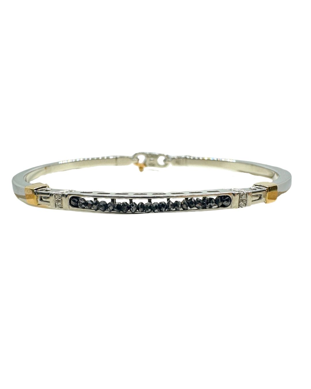 Bracciale Rigido Zancan In Oro Bianco E Rosa Con Diamanti Neri E Bianchi