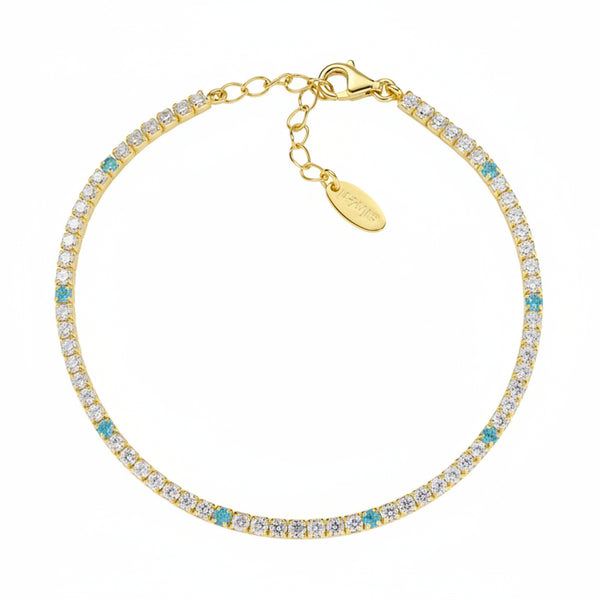 Bracciale Amen Tennis Dorato Con Zirconi Bianchi E Acquamarina BT7GACB16