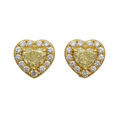 Pendientes de corazón de Giorgio Visconti en oro amarillo con diamantes centrales de fantasía y diamantes blancos