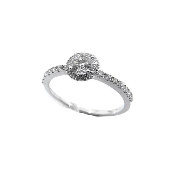 Anillo solitario Mirco Visconti en oro blanco con diamante central y diamante envolvente