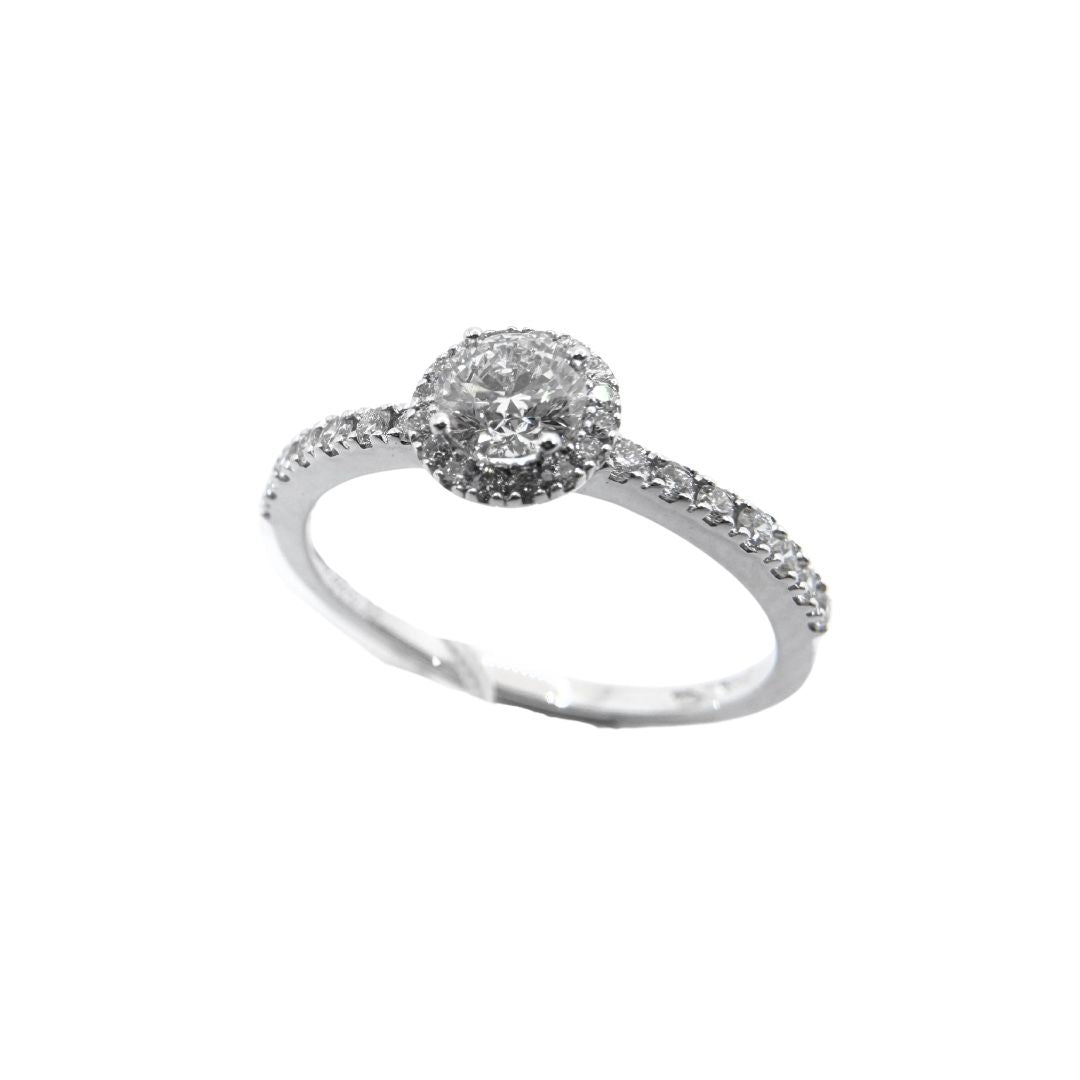 Mirco Visconti Solitaire Ring in White Gold with Central Diamond and Diamond Surround