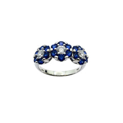 Anello Trilogy in Oro Bianco 18 KT con Fiori Magic con Zirconi Bianchi e Blu AN084