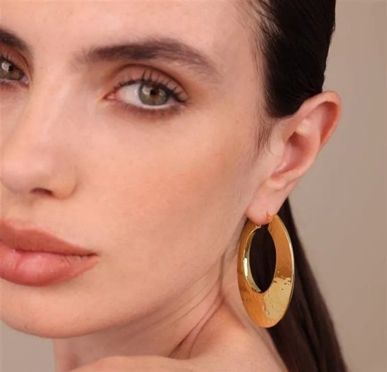 Etruscan Flat Hammered Hoop Earrings