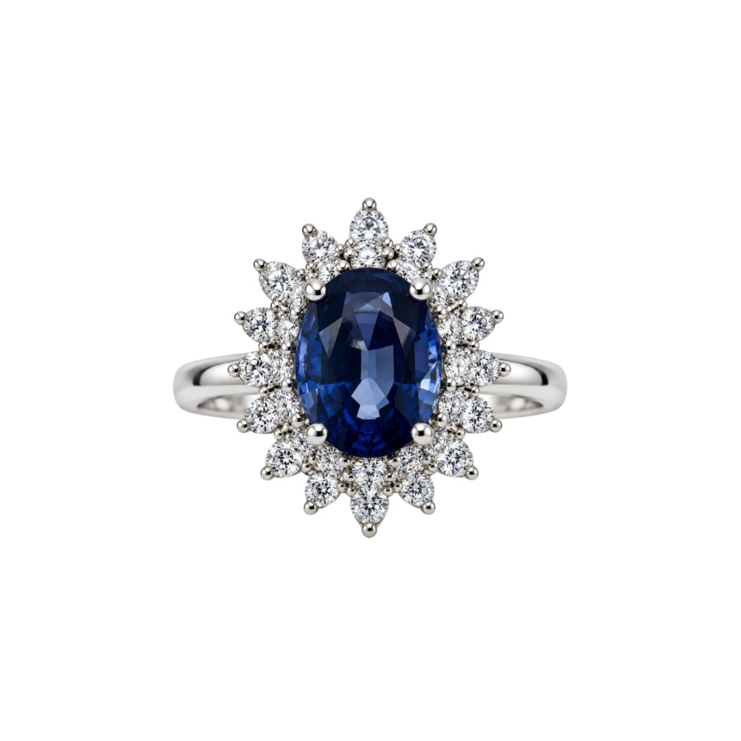 Anello Davite&Delucchi in Oro Bianco 18 KT con Zaffiro Naturale e contorno di Diamanti Naturali AA031718ZF10