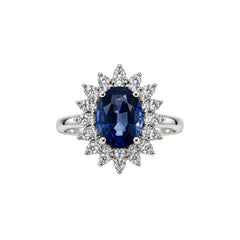 Anello Davite&Delucchi in Oro Bianco 18 KT con Zaffiro Naturale e contorno di Diamanti Naturali AA031718ZF10