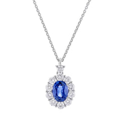 Golay White Gold Necklace with Natural Sapphire and Diamond Pendant