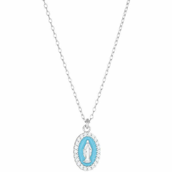 Collana Amen Rodiata Mini Medaglia Miracolosa Smaltata Turchese CLMISMBPE