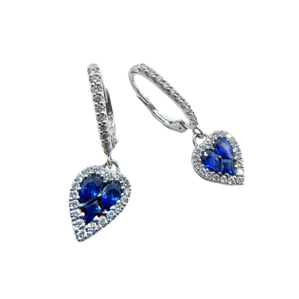 Orecchini Cuori Davite&Delucchi Pendenti in Oro Bianco 18 KT con Zaffiri e Diamanti BB008952ZF