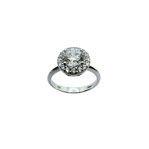 Anello Solitario in Oro Bianco 18 KT con Zirconi AN026
