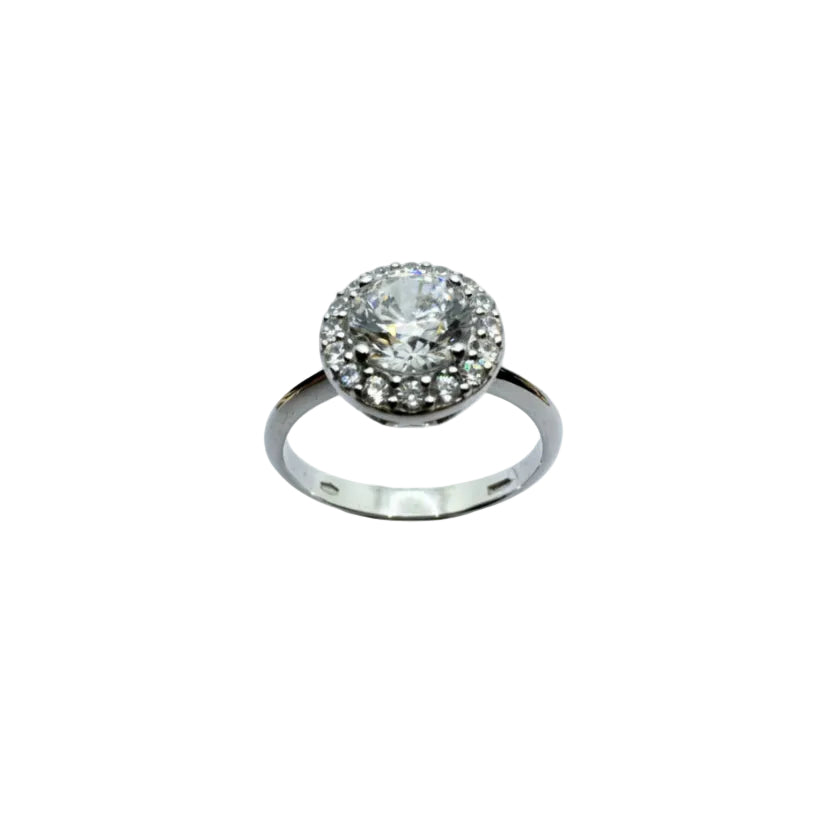 Anello Solitario in Oro Bianco 18 KT con Zirconi AN026