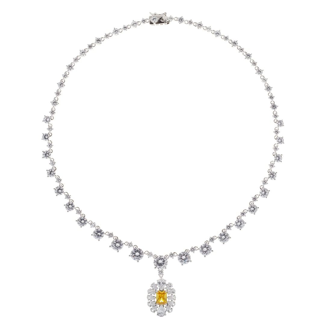 Stardust Choker Necklace with White Zircons and Yellow Zircon Pendant