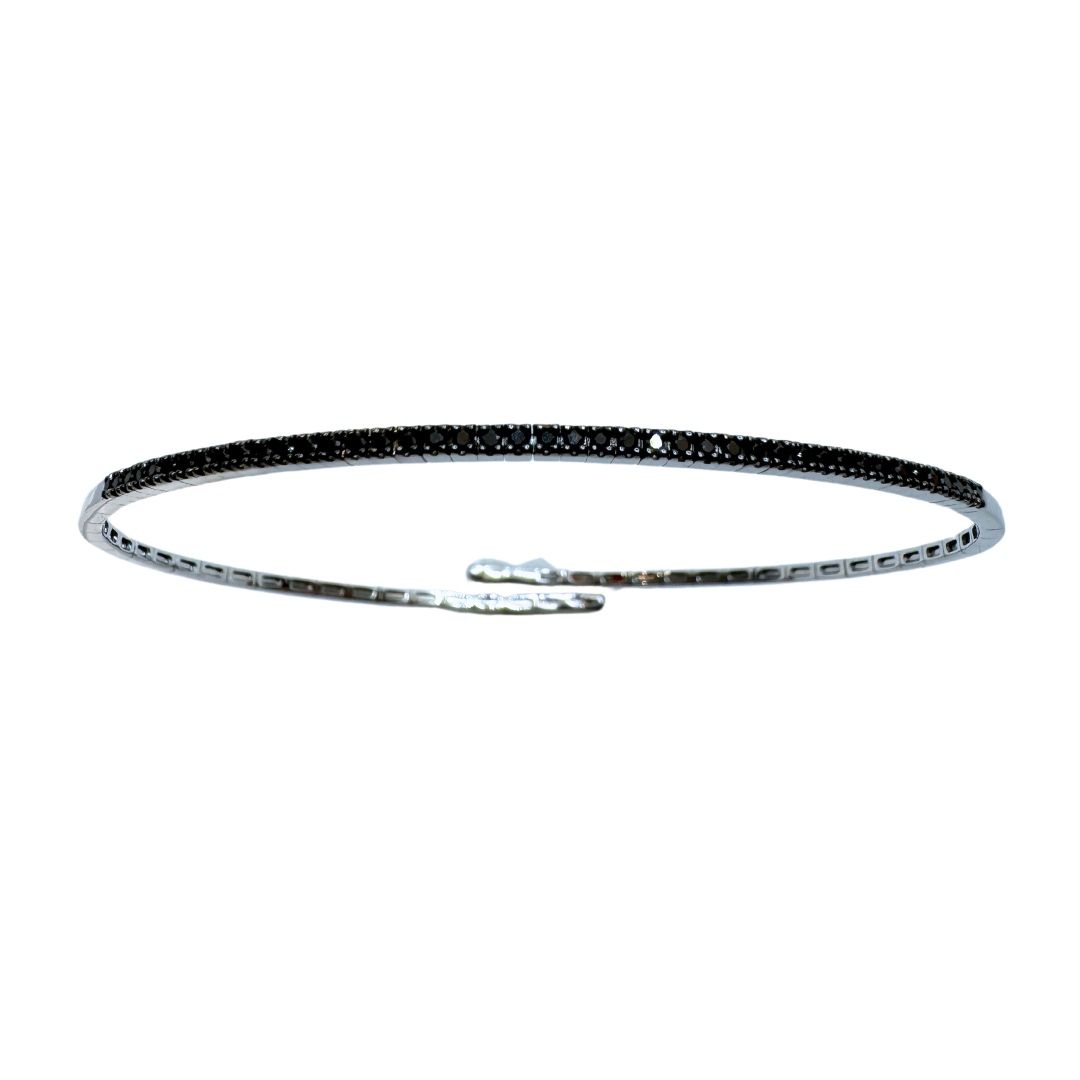 Iannelli Hand Made Rigid Open Tennis Bracelet in White Gold with Black Diamonds