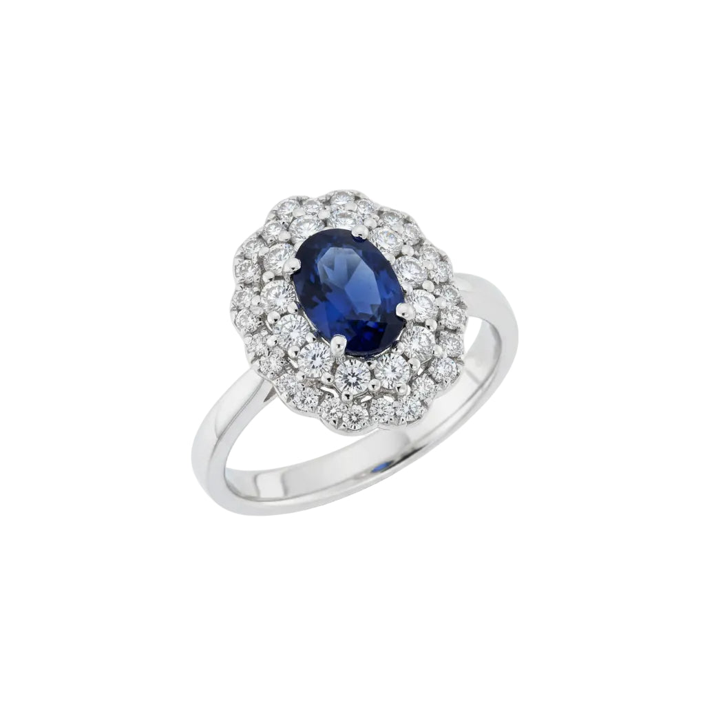 Mirco Visconti Ring with Sapphire and Double Diamond Surround