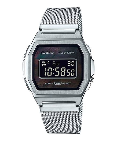 Casio Steel Watch with Milanese Mesh Strap and Mother-of-Pearl Dial