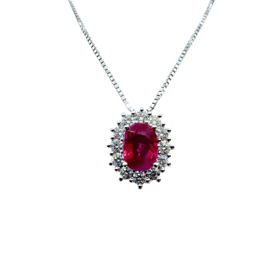 Mirco Visconti White Gold Necklace with Ruby Pendant and Diamond Surround