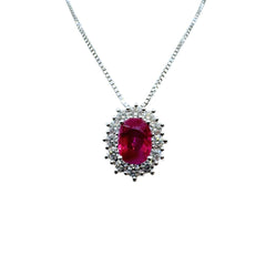 Mirco Visconti White Gold Necklace with Ruby Pendant and Diamond Surround