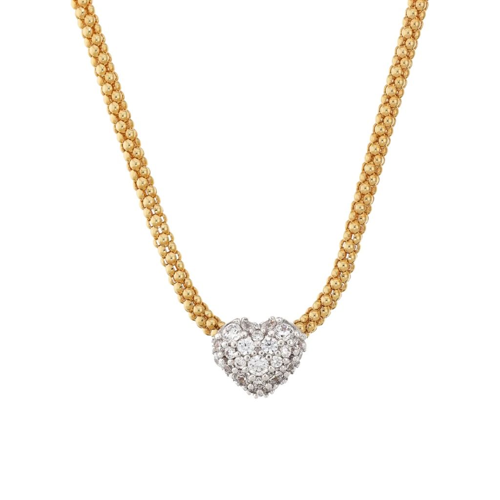 Collana Bronzallure Golden Maglia Popcorn con Cuore in Pavé di Cubic Zirconia WSBZ02495Y.WR