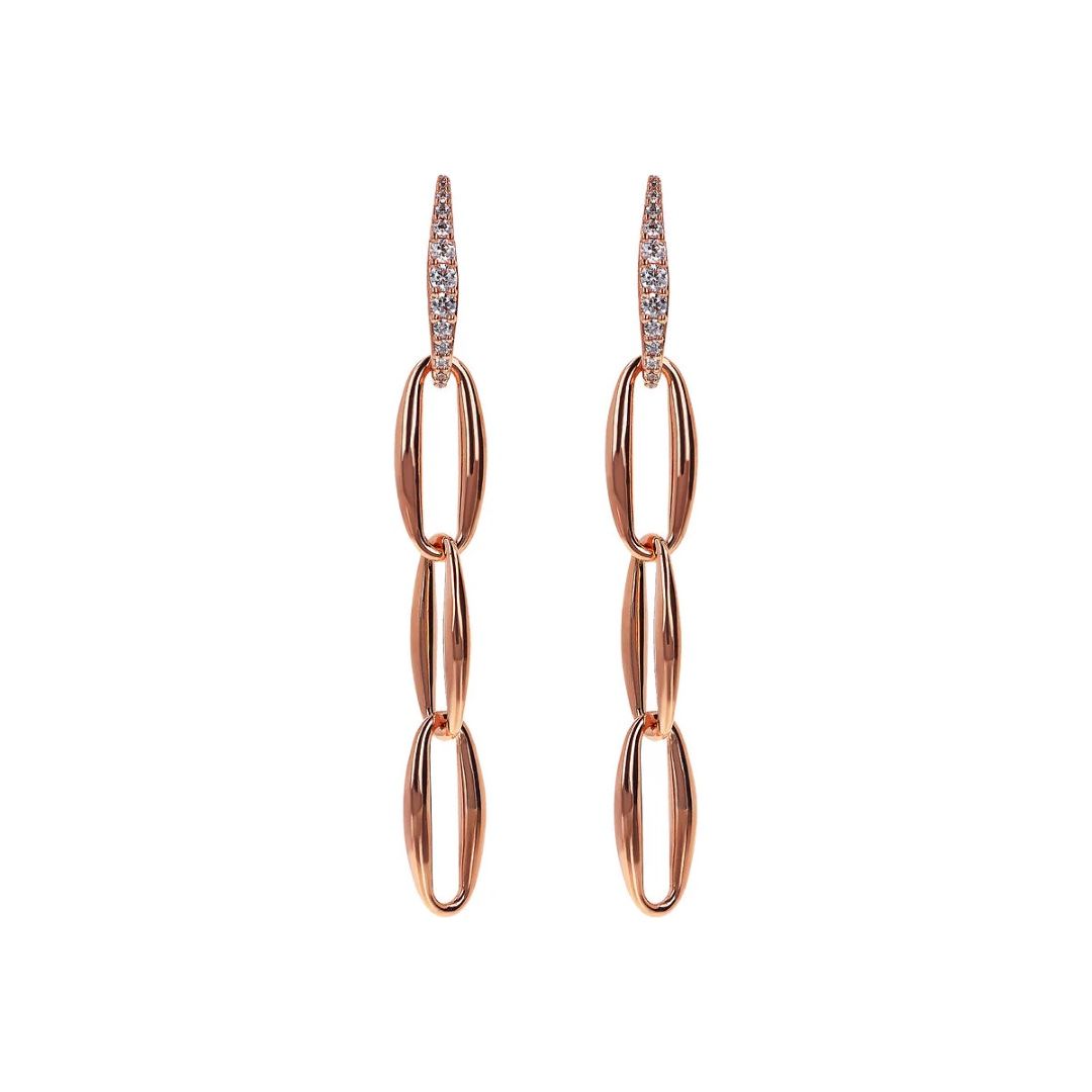 Bronzallure Drop Earrings with Marquise Links and Cubic Zirconia Pavé Element