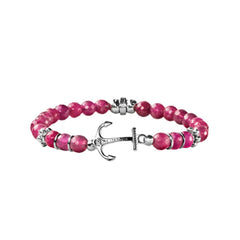 Pulsera Maria Cristina Sterling con Ancla y Cuarzo Fucsia
