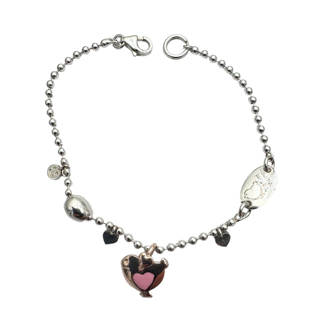 Pulsera Dodo Mariani con pollito de corazón en oro rosa de 9 quilates
