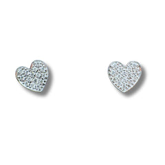 Pendientes de corazón hechos a mano por Iannelli en oro blanco de 18 quilates con diamantes de 0,09 ct.