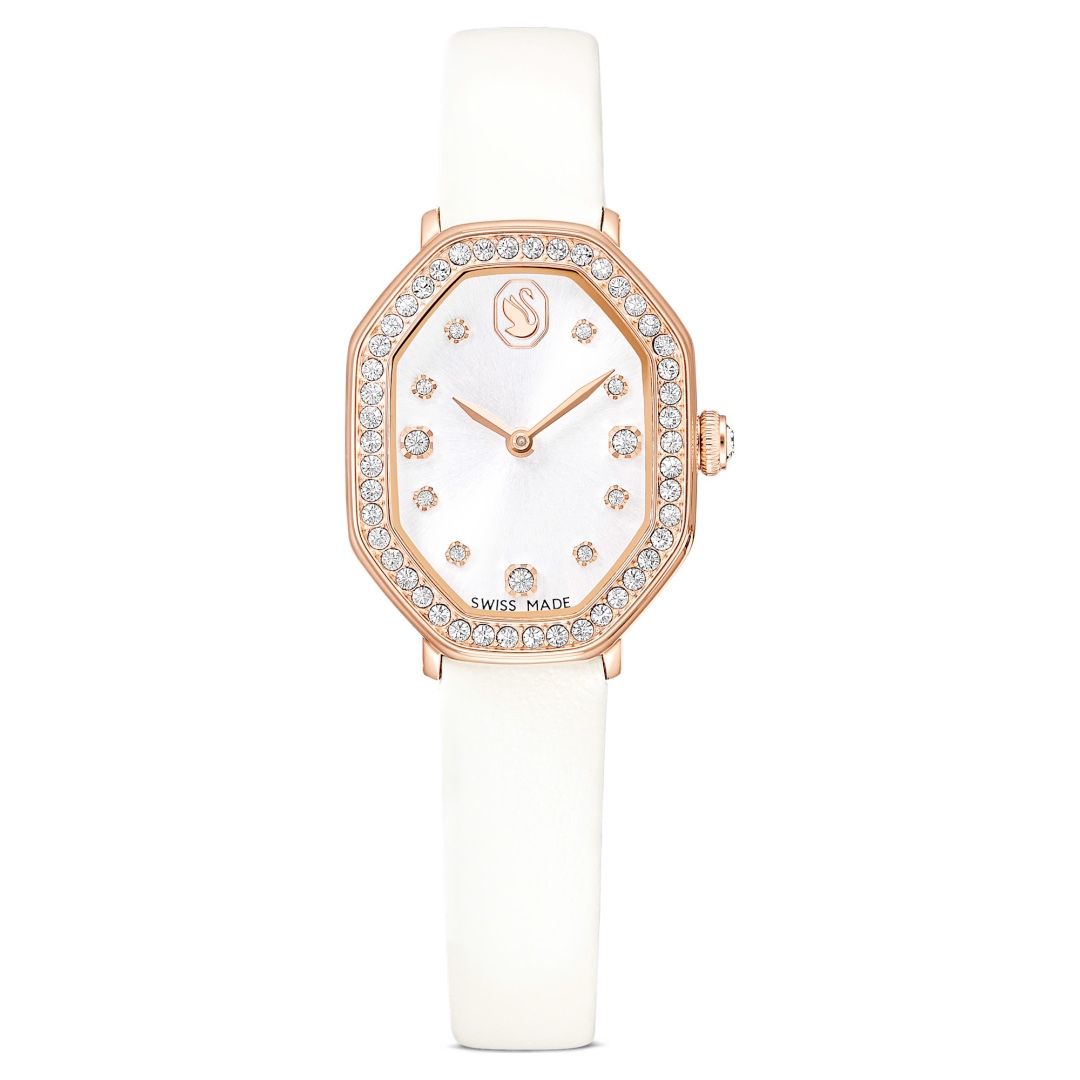 Orologio Swarovski Dextera Octagon, Cinturino In Pelle Bianco E Finitura In Oro Rosa 5730208