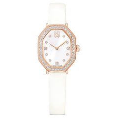 Orologio Swarovski Dextera Octagon, Cinturino In Pelle Bianco E Finitura In Oro Rosa 5730208