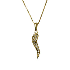 18KT Yellow Gold Necklace with Horn and Zircon Pavé