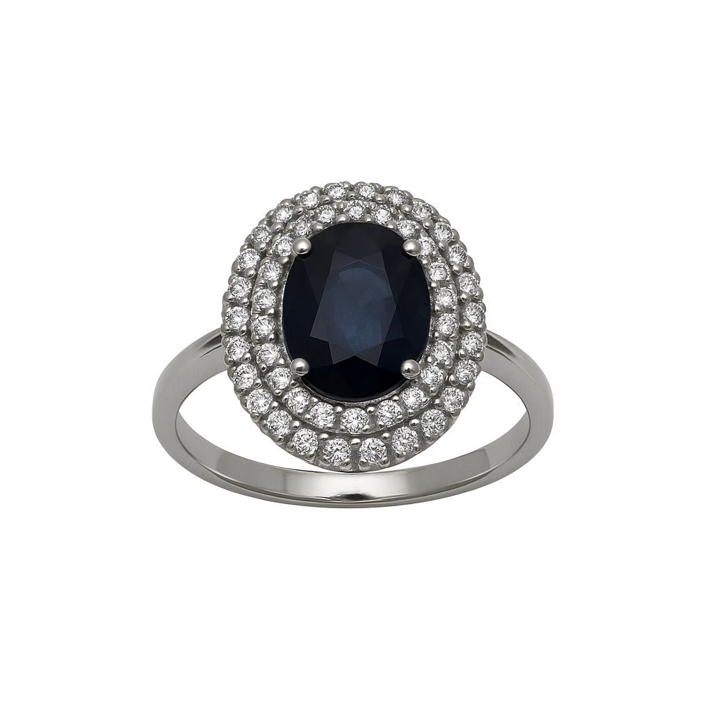 Anello Bibigi Con Rubino-Smeraldo-Zaffiro E Doppio Contorno Di Diamanti -