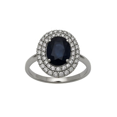 Anillo Bibigi con rubí, esmeralda y zafiro con doble diamante envolvente