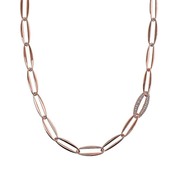 Bronzallure Long Necklace with Marquise Links and Cubic Zirconia Pavé Element