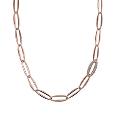 Bronzallure Long Necklace with Marquise Links and Cubic Zirconia Pavé Element