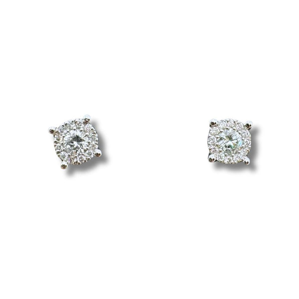 Alfieri &amp; St.John Gold Stud Earrings with Center and Outline Diamonds