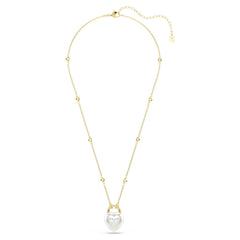 Collar con colgante Swarovski Idyllia con forma de corazón pavé y perla color oro amarillo