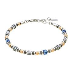 Pulsera Zancan para hombre en acero 316L con detalles en azul, negro y oro rosa.
